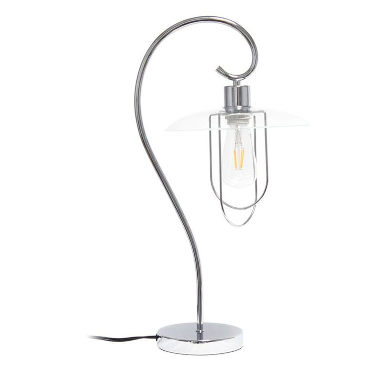 Lalia Home Modern Metal Scroll Table Lamp with Curved Metal Base and Clear Glass Shade - Chrome